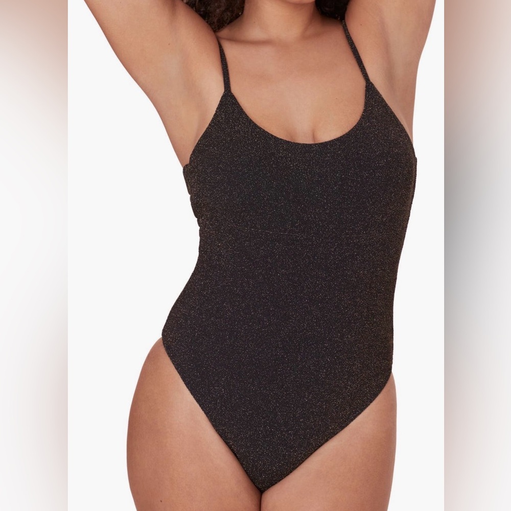 NWT Andie Liku One Piece Black Lurex Rib Small Long Torso